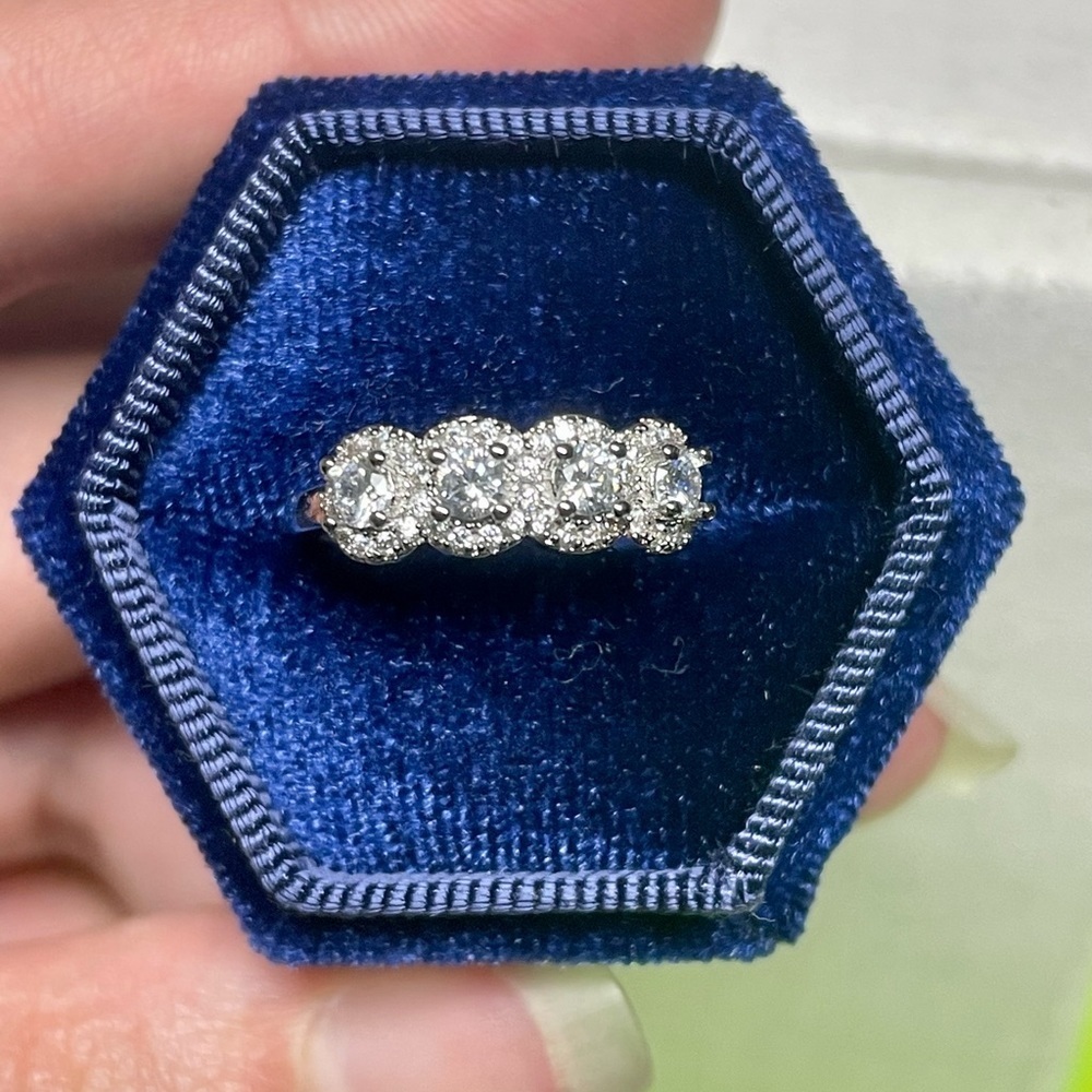 Classic 4 Stone Halo Wedding Band Ring